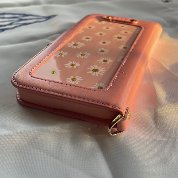 FYY Faux Leather iPhone 12 Pro Max pink daisy Wallet with wrist strap - Picture 5 of 14